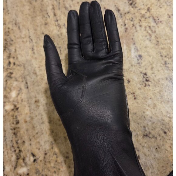Vintage Womens Size M 7 Black Leather Formal 10.5" Long Gloves Kerrybrooke - Picture 15 of 16